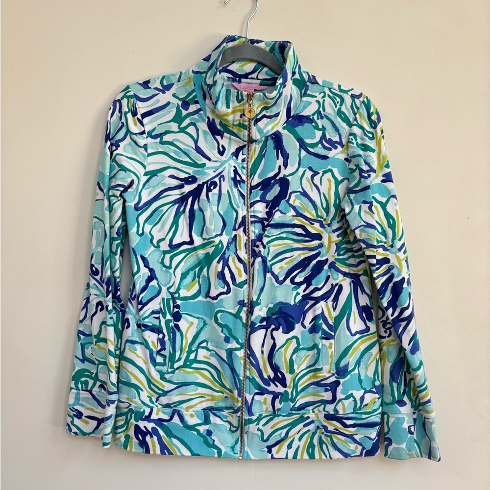 Lilly Pulitzer, Zip-Up Jacket in Blue and Green, women's S